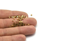 Tiny Square Cube, 200 Raw Brass Tiny Square Cube Space Beads (2mm) Brs 601-2 (b0072)