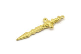 Brass Sword Charm, 2 Raw Brass Sword Charms With 1 Loop, Snake Sword (49x14mm) N1694