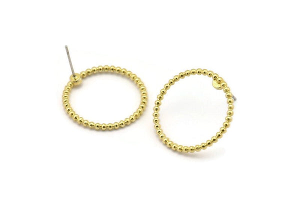 Brass Circle Earring, 4 Raw Brass Circle Stud Earrings (23x2mm) N1695