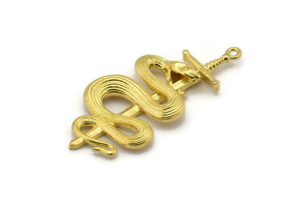 Brass Sword Charm, Raw Brass Sword Charms With 1 Loop, Snake Sword (47x22mm) N1643