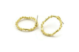 Brass Circle Earring, 4 Raw Brass Wavy Circle Stud Earrings (25x2mm) N1700