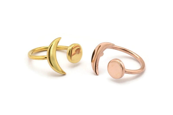 Universe Cosmos Ring, 925 Silver Rose Gold Plated, 925 Silver Gold Plated Moon And Planet Rings - Round Cabochon Size: 8mm N0084