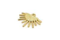 Sun Ethnic Pendant, 4 Gold Plated Brass Sun Ethnic Pendants With 1 Loop, Findings, Charms (20x17x1.50mm) E459 Q0779