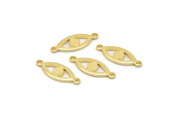 Gold Eye Charm, 12 Gold Plated Brass Eye Connectors With 2 Loops, Pendants, Earrings (18x7x1mm) D1143 Q0875