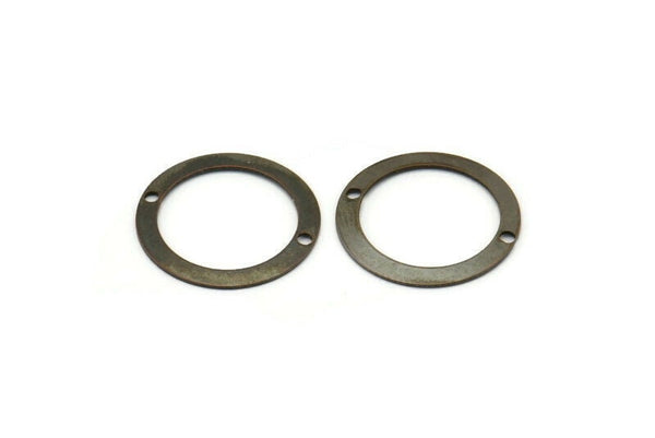 Brass Round Connector, 100 Antique Brass Round with 2 Holes Connectors  (17mm)  K039