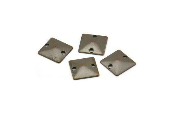 Brass Cambered Charms, 50 Antique Brass Square Cambered with 2 Holes Connectors, Findings, Charms  (9mm) Pen 498  K122