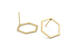 Gold Hexagon Earring, 6 Gold Plated Brass Hexagon Stud Earrings (16x0.90mm) A1638 A1712