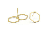 Gold Hexagon Earring, 6 Gold Plated Brass Hexagon Stud Earrings (16x0.90mm) A1638 A1712