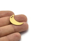 Brass Moon Charm, 10 Raw Brass Moons with 2 Holes, (25x9x0.80mm) Moon3