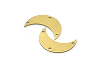 Moon Crescent Charm, 10 Raw Brass Moons with 3 Holes (25x9x0.80mm) Moon1