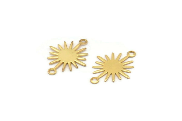 Gold Sun Charm, 24 Gold Plated Brass Sun Charms With 2 Loops, Connectors (18x13x0.50mm) D0570 H0881