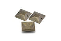 Pyramid Antique Brass Connector, 10 Antique Brass Squares With 2 Holes, Pyramid Connectors, Findings (16mm) K127