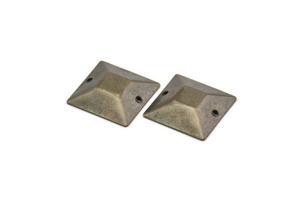 Pyramid Antique Brass Connector, 10 Antique Brass Squares With 2 Holes, Pyramid Connectors, Findings (16mm) K127