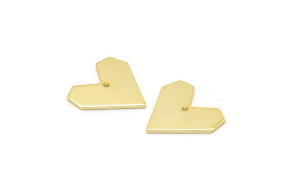Gold Heart Charm, 4 Gold Plated Brass Heart Charms With 1 Hole, Earrings, Findings (17x18x1mm) D1009 Q0943