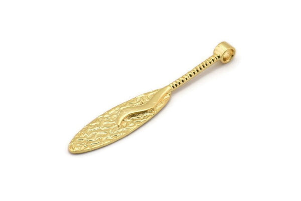 Gold Oval Pendant, 2 Gold Plated Textured Pendants with Oval Blank and 1 Loop (52x8mm) N0406