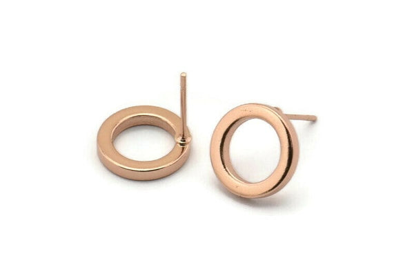 Rose Gold Circle Earring, 4 Rose Gold Plated Brass Circle Stud Earrings (12mm) N0441 A1135