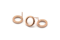 Rose Gold Circle Earring, 4 Rose Gold Plated Brass Circle Stud Earrings (12mm) N0441 A1135