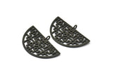 Black Ethnic Pendant, 2 Oxidized Black Brass Semi Circle Pendants with 1 Loop (37x22x1mm) V098