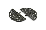 Black Ethnic Pendant, 2 Oxidized Black Brass Semi Circle Pendants with 1 Loop (37x22x1mm) V098