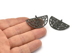Black Ethnic Pendant, 2 Oxidized Black Brass Semi Circle Pendants with 1 Loop (37x22x1mm) V098