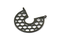 Siyah Petek Charm, 2 Dokulu Oksitlenmiş Siyah Pirinç Petek Kolye, 2 Halka, Charmlar (32x29x1mm) V116