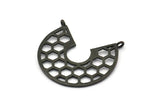 Siyah Petek Charm, 2 Dokulu Oksitlenmiş Siyah Pirinç Petek Kolye, 2 Halka, Charmlar (32x29x1mm) V116