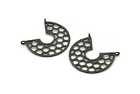 Siyah Petek Charm, 2 Dokulu Oksitlenmiş Siyah Pirinç Petek Kolye, 2 Halka, Charmlar (32x29x1mm) V116
