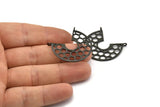 Siyah Petek Charm, 2 Dokulu Oksitlenmiş Siyah Pirinç Petek Kolye, 2 Halka, Charmlar (32x29x1mm) V116