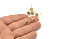 Gold Flower Earring, 4 Gold Plated Brass Flower Stud Earrings (8mm) SY0179