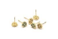 Gold Leaf Earring, 4 Gold Plated Brass Leaf Stud Earrings (7x8mm) SY0178