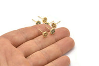 Gold Leaf Earring, 4 Gold Plated Brass Leaf Stud Earrings (7x8mm) SY0178