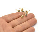 Gold Leaf Earring, 4 Gold Plated Brass Leaf Stud Earrings (7x8mm) SY0178