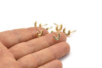 Gold Moon Earring, 4 Gold Plated Brass Crescent Moon Stud Earrings (9x10mm) SY0177