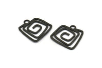 Siyah Kare Charm, 4 Çekiçlenmiş Oksitlenmiş Pirinç Siyah Kare Charm, 1 Döngü, Küpeler, Kolye Uçları (23x22x1mm) V147