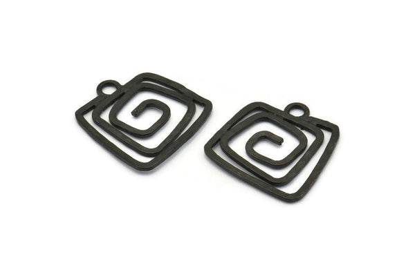 Siyah Kare Charm, 4 Çekiçlenmiş Oksitlenmiş Pirinç Siyah Kare Charm, 1 Döngü, Küpeler, Kolye Uçları (23x22x1mm) V147