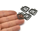 Siyah Kare Charm, 4 Çekiçlenmiş Oksitlenmiş Pirinç Siyah Kare Charm, 1 Döngü, Küpeler, Kolye Uçları (23x22x1mm) V147