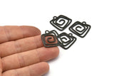 Siyah Kare Charm, 4 Çekiçlenmiş Oksitlenmiş Pirinç Siyah Kare Charm, 1 Döngü, Küpeler, Kolye Uçları (23x22x1mm) V147