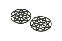 Siyah Mandala Tılsımı, 2 Dokulu Oksitlenmiş Siyah Pirinç Mandala Tılsımı, Kolye Uçları, Bulgular (37 mm) V096