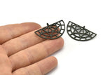 Black Ethnic Pendant, 2 Oxidized Black Brass Semi Circle Pendants With 1 Loop (37x22x1mm) R016 V046