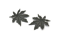 Siyah Yaprak Kolye, 1 Halkalı 2 Oksitlenmiş Siyah Pirinç Yaprak Kolye, Tılsımlar (37x1mm) V114