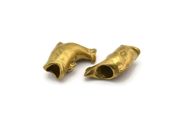 Fish Spacer Bead, 4 Raw Brass Fish Spacer Beads, Jewelry Supplies, Findings (18x10x6.8mm) N0373
