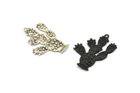 Cactus Charm, Gunmetal, Silver Tone, Gold Plated, Antique Silver Plated, Rose Gold Plated, Oxidized Brass Black Cactus Charms (36mm) N0416