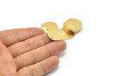 Brass Round Tag, 6 Raw Brass Textured Round Stamping Blanks With 2 Holes, Connectors, Pendants, Findings (21x1mm) D0760