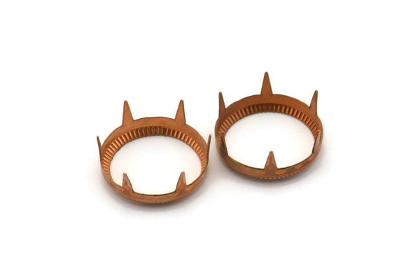 Vintage Copper Prong, 4 Vintage Raw Copper Round Oval Prong Setting (16mm) L-6