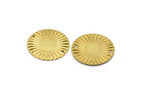 Brass Sun Connector, 10 Raw Brass Round with 2 Holes Connectors  (25mm)   A0103