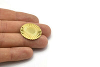 Brass Sun Connector, 10 Raw Brass Round with 2 Holes Connectors  (25mm)   A0103
