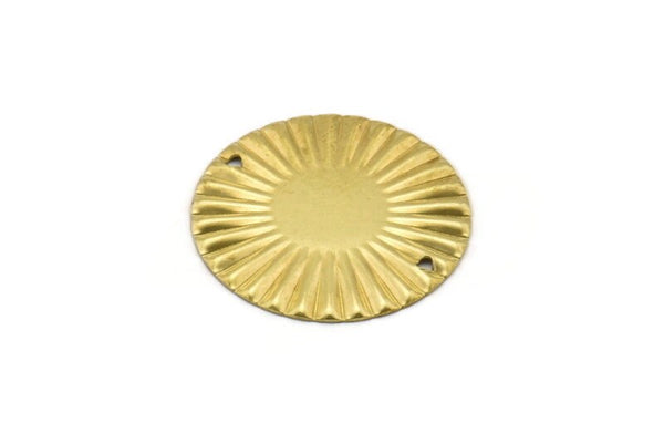 Brass Sun Connector, 10 Raw Brass Round with 2 Holes Connectors  (25mm)   A0103