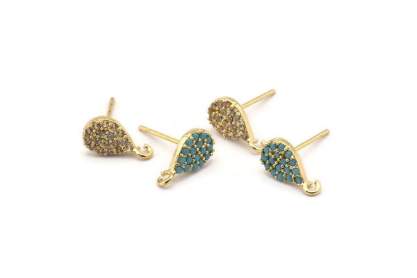 Gold Drop Earring, 4 Gold Plated Brass Drop Stud Earrings (11x7mm) SY0190