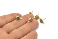 Gold Drop Earring, 4 Gold Plated Brass Drop Stud Earrings (11x7mm) SY0190