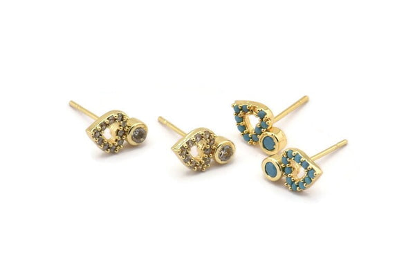 Gold Heart Earring, 4 Gold Plated Brass Heart Stud Earrings (10x7mm) SY0186